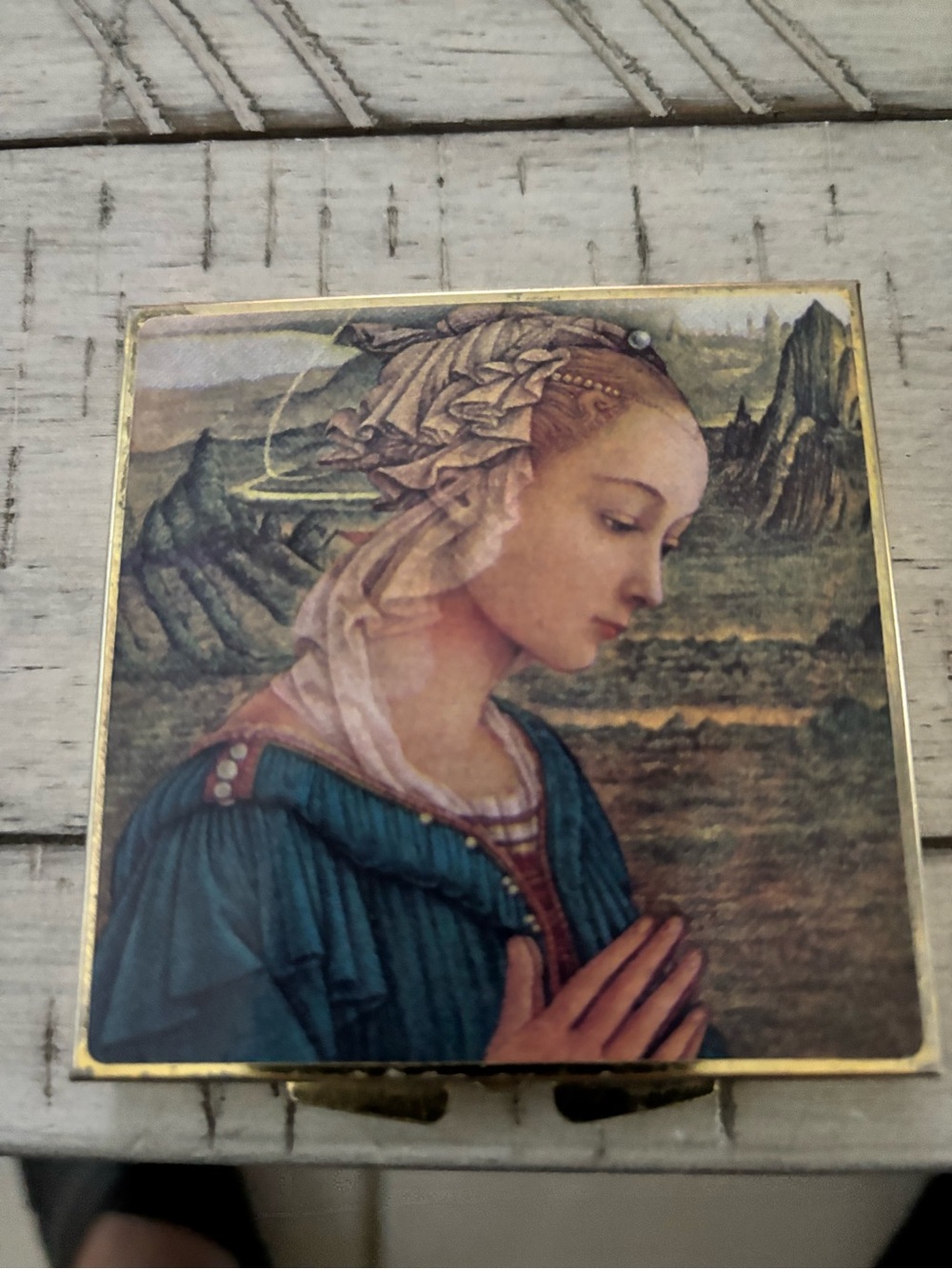 Vintage-Style Blue Portrait Compact Mirror